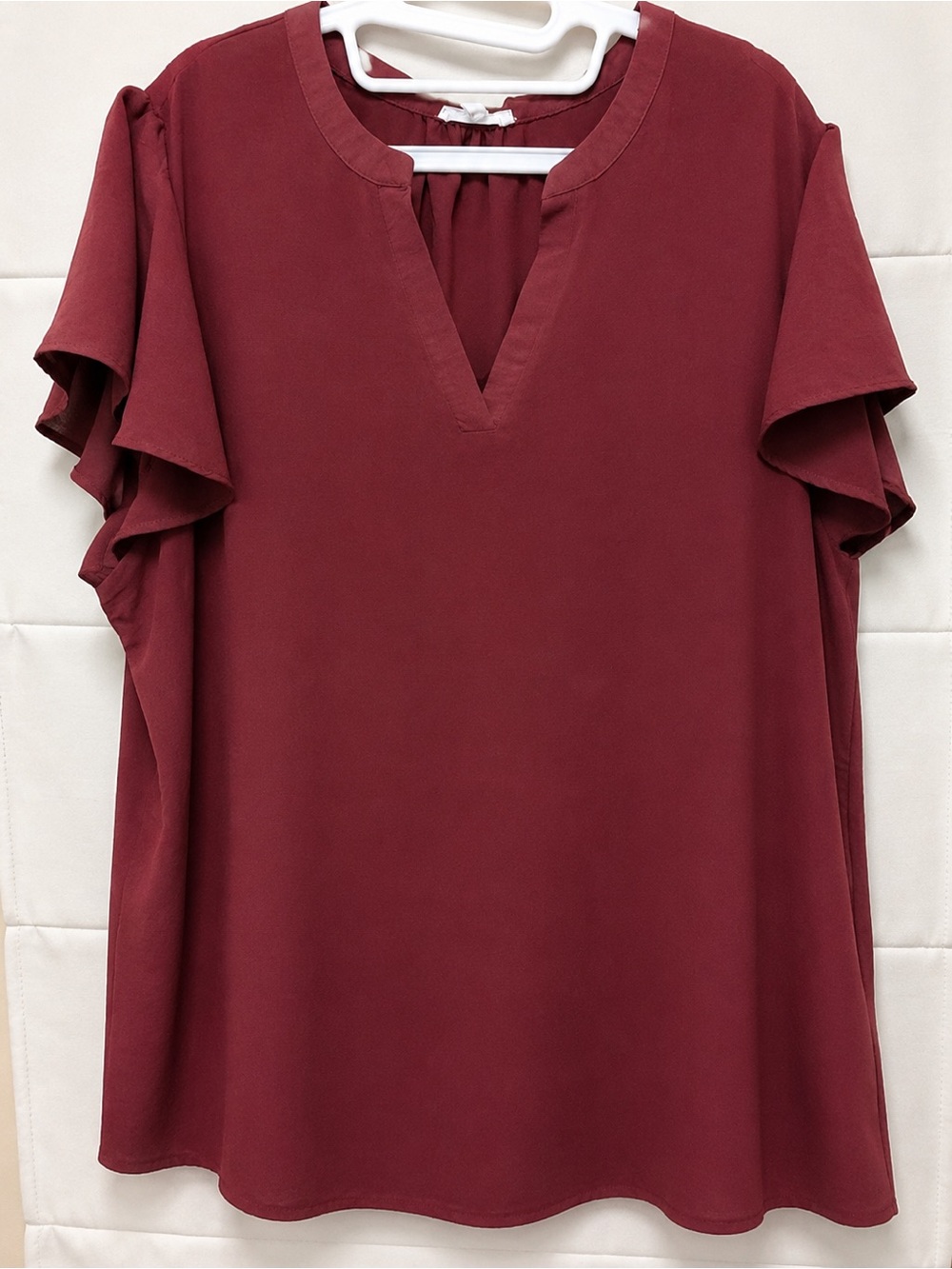 Maurices Burgundy Flutter Ruffle Sleeve Blouse 3X Plus Size Boho V Neck